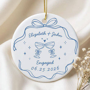 Cute Modern Whimsical Hand Drawn Engagement Ceramic Tree Decoration