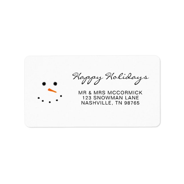 Cute Modern White Snowman Face Address Label (Front)
