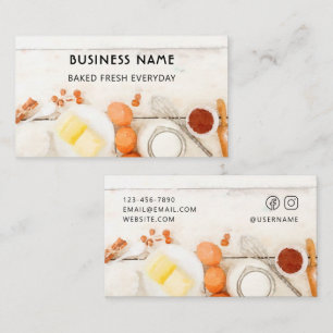 Cute & Modern White Watercolor Bakery Business Card