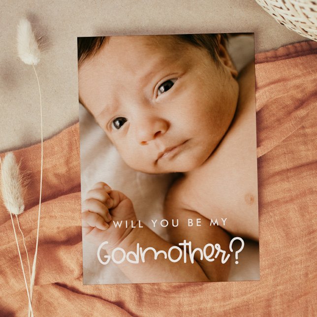 Cute modern Will you be my Godmother photo card (Creator Uploaded)