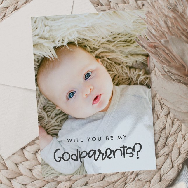 Cute modern Will you be my Godparents photo card (Creator Uploaded)