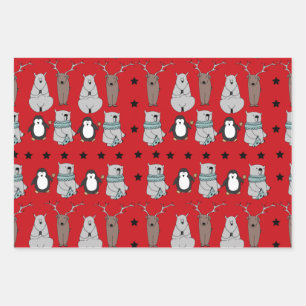 Cute Modern Winter Reindeer Bear Christmas Gift Wrapping Paper Sheet