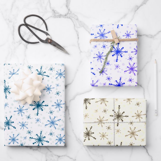 Cute Modern Winter  Snow Flakes Christmas Gift  Wrapping Paper Sheet (Front)