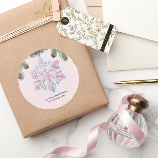 Cute Modern Winter Snowflakes Cute Baby Shower Classic Round Sticker (Gifting)