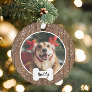 Cute Modern Wooden Dog Bone Dog Christmas  Ornament