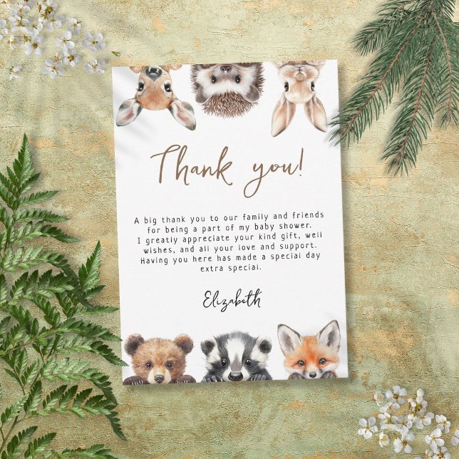 Cute Modern Woodland Forest Animals Baby Shower Thank You Card (Cute Modern Woodland Forest Animals Baby Shower Thank You Card)