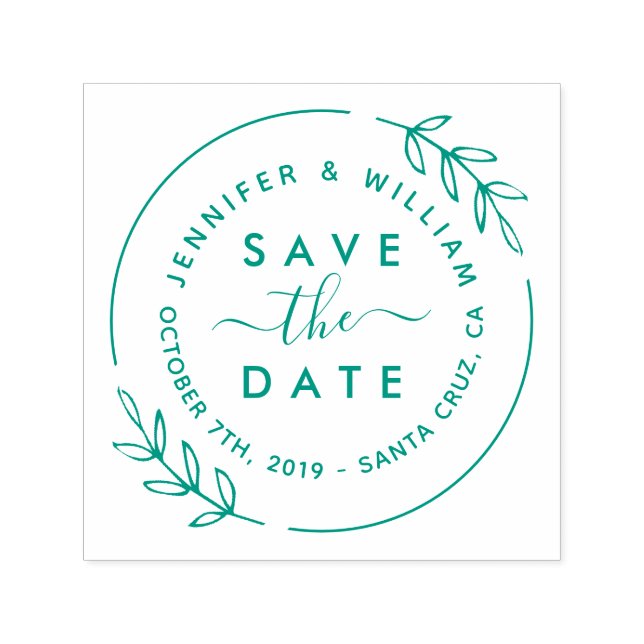 Cute Modern Wreath & Stylish Script Save The Date Self-inking Stamp (Design)