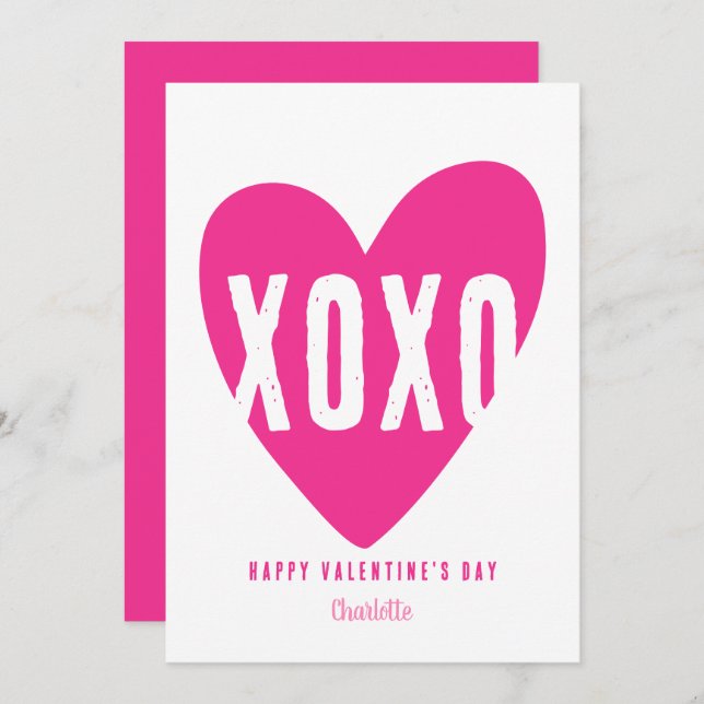 Cute Modern XOXO Heart Personalised Valentine's Holiday Card (Front/Back)