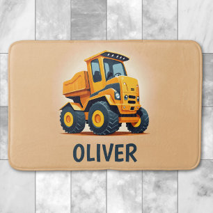 Cute Modern Yellow Construction Truck Bath Mat
