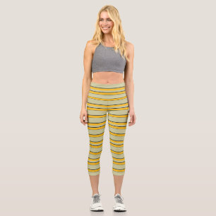 Cute modern yellow stripes capri leggings