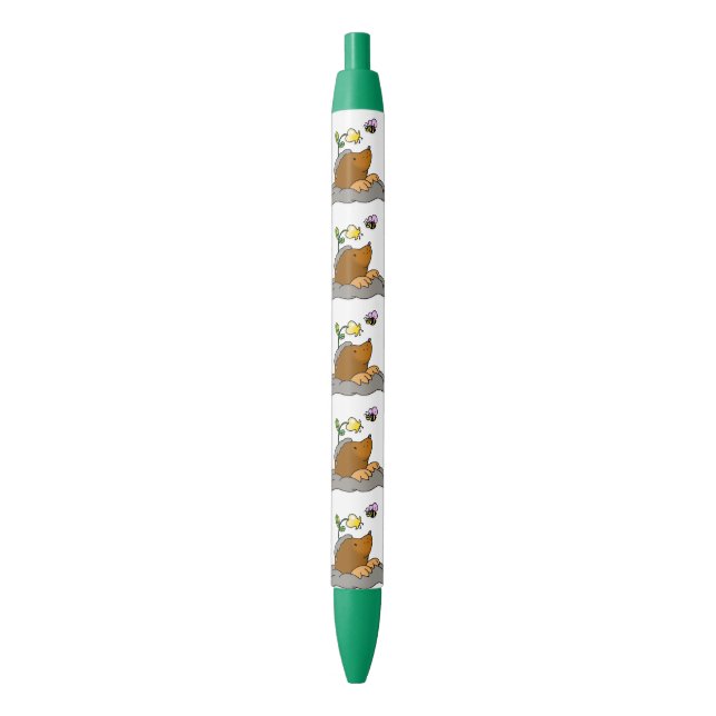 cute mole cartoon with a flower bee black ink pen (Front Vertical)