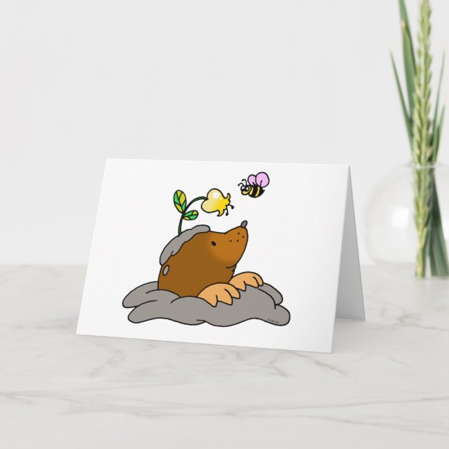 cute mole cartoon with a flower bee card (Front)