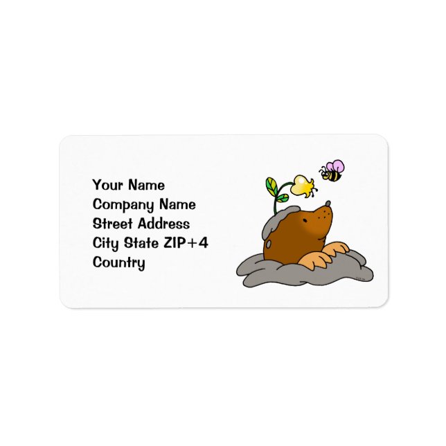 cute mole cartoon with a flower bee label (Front)