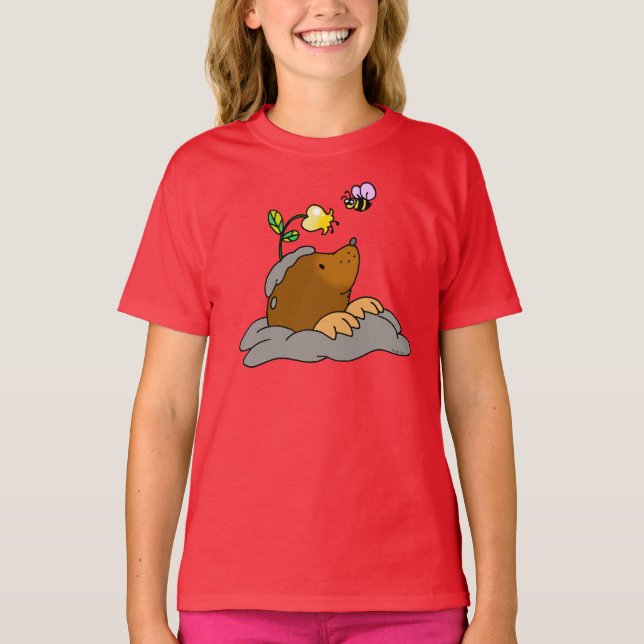 cute mole cartoon with a flower bee T-Shirt (Front)