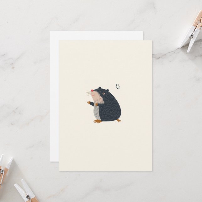 Cute Mole Greeting Card – Invitation Card (Front/Back In Situ)