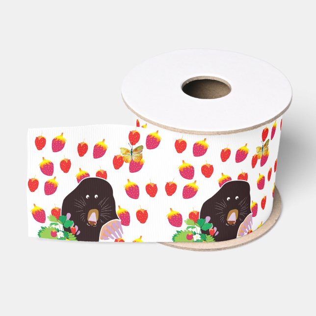 Cute Mole, Strawberries, Butterfly Grosgrain Ribbon (Spool)