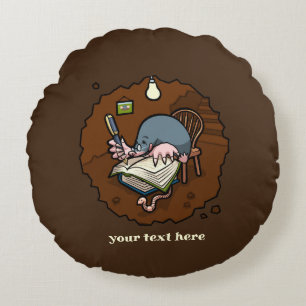 Cute Mole Writer Cartoon Custom Text Writing Gift Round Cushion