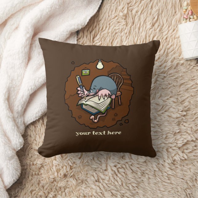 Cute Mole Writer Custom Text Busy Writing Cartoon Cushion (Blanket)