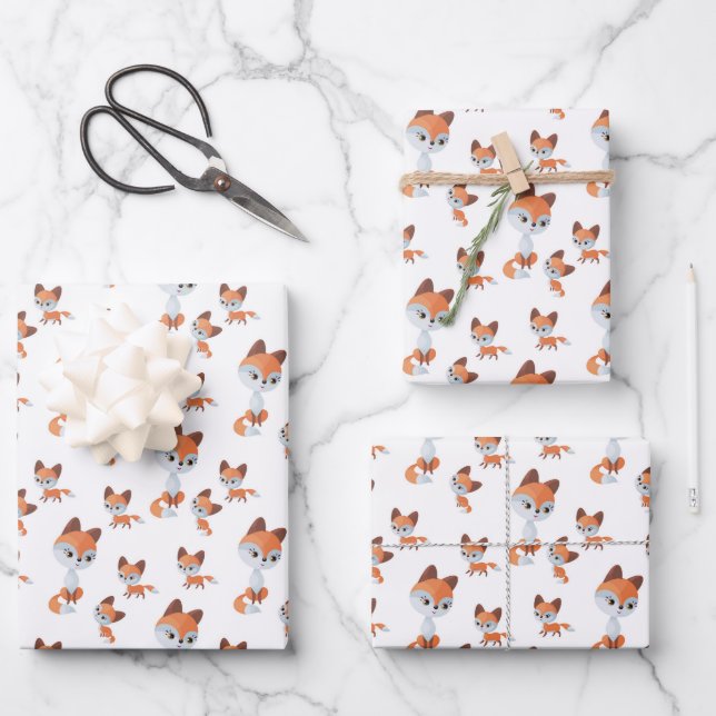 Cute Mom baby fox tiled unisex pattern Wrapping Paper Sheet (Front)