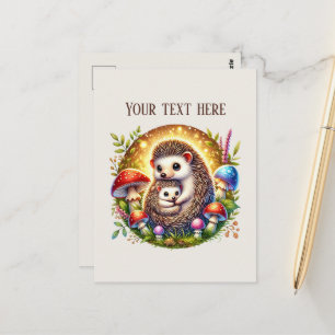 Cute Mom baby hedgehog add text Postcard