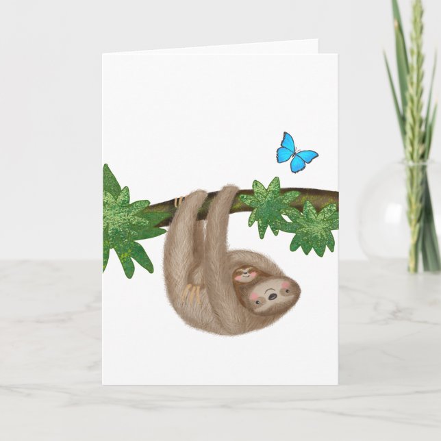 Cute mom & baby sloth blank card (Front)