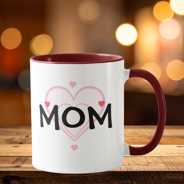 Cute MOM Heart Red Personalise Mug (Personalize this mug, replace the word, Mom, with Auntie, Gram, or order as is.)