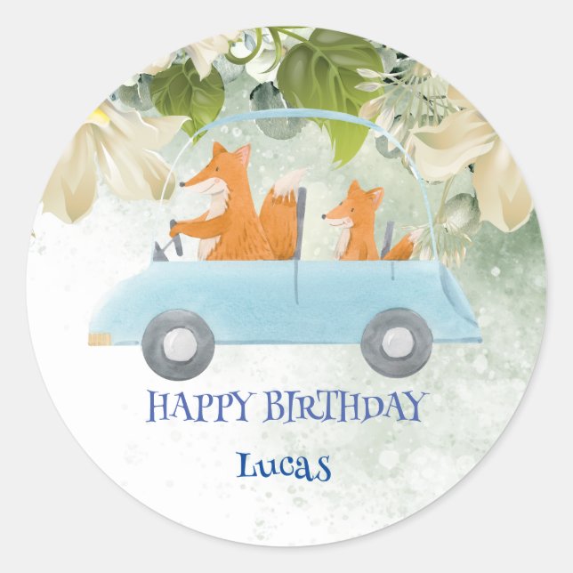 Cute MOM kid Fox Safari jungle Zoo Birthday party Classic Round Sticker (Front)