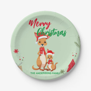 Cute MOM kid Kangaroo santa Christmas Holiday name Paper Plate
