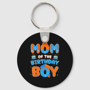 Cute Mom Of The Birthday Boy Matching Blue Orange  Key Ring