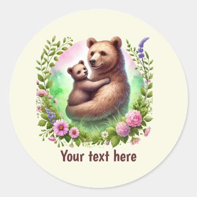 Cute Momma baby bear customizable Classic Round Sticker (Front)