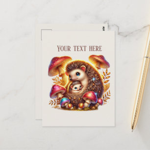 Cute Mommy baby hedgehog add text Postcard