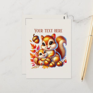 Cute Mommy baby squirrel add text Postcard