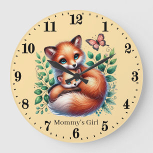 Cute Mommy's girl fox add name Large Clock