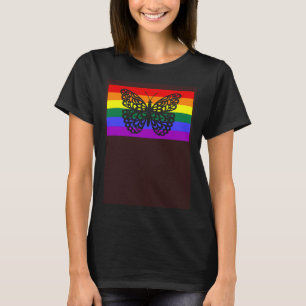 Cute Monarch Butterfly Garden LGBTQ Gay Pride Flag T-Shirt