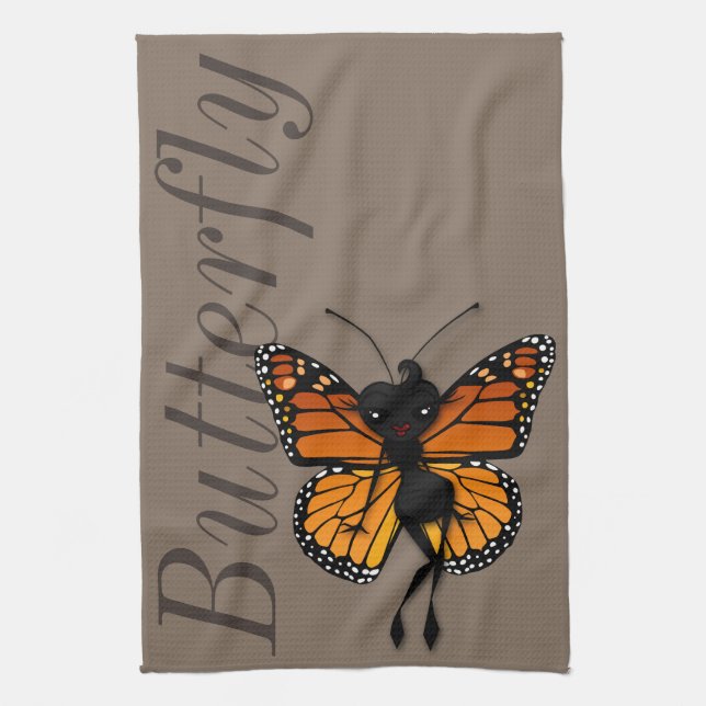 CUTE MONARCH BUTTERFLY LADY KITCHEN DISH TOWEL (Vertical)