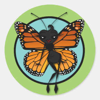 CUTE MONARCH BUTTERFLY LADY ROUND MATTE STICKERS
