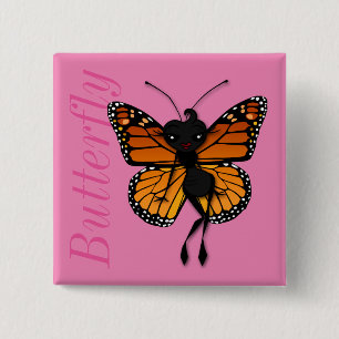 CUTE MONARCH BUTTERFLY LADY SQUARE BUTTON