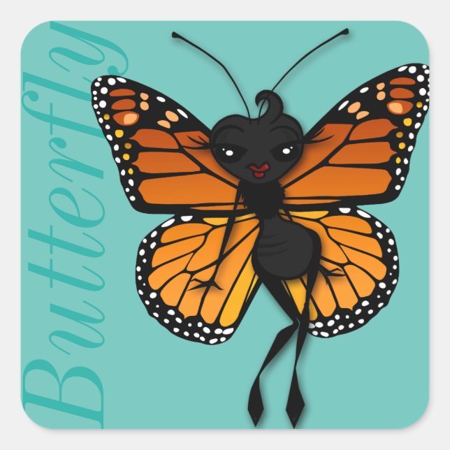 CUTE MONARCH BUTTERFLY LADY SQUARE MATTE STICKERS (Front)
