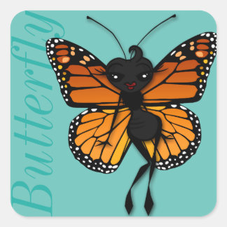 CUTE MONARCH BUTTERFLY LADY SQUARE MATTE STICKERS