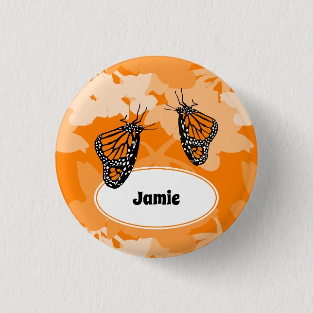 Cute Monarch Butterfly Name Orange 3 Cm Round Badge (Front)