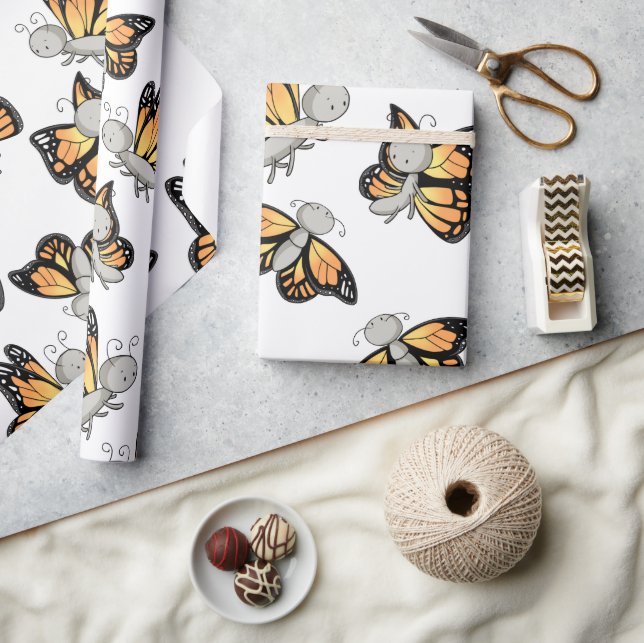 Cute Monarch Butterfly Pattern Kids Wrapping Paper (Crafts)