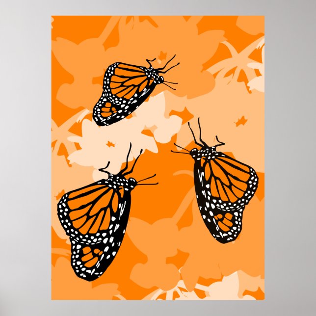 Cute Monarch Butterfly Trio On Swan Plant Poster (Front)