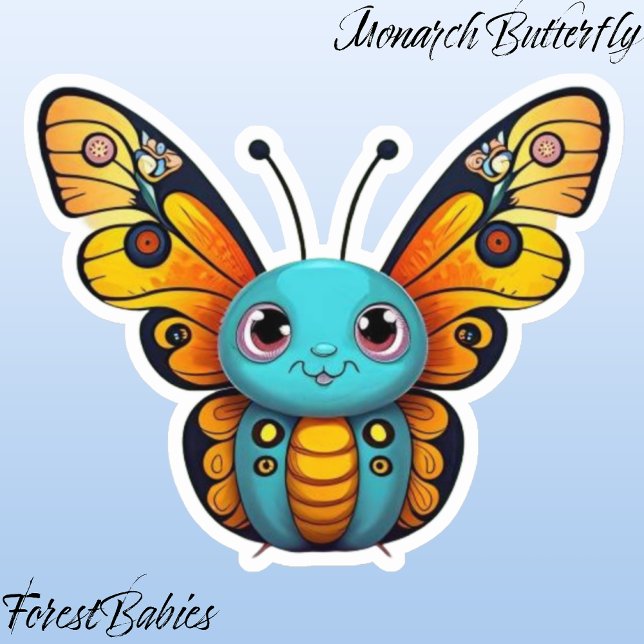 Cute Monarch Butterfly Whimsical Cartoon Graphic (Monarch Butterfly ForestBabies Sticker)