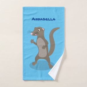 Cute mongoose cartoon illustration bath towel set