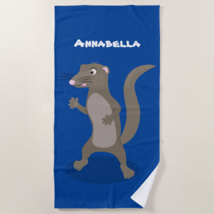 Cute mongoose cartoon illustration beach towel