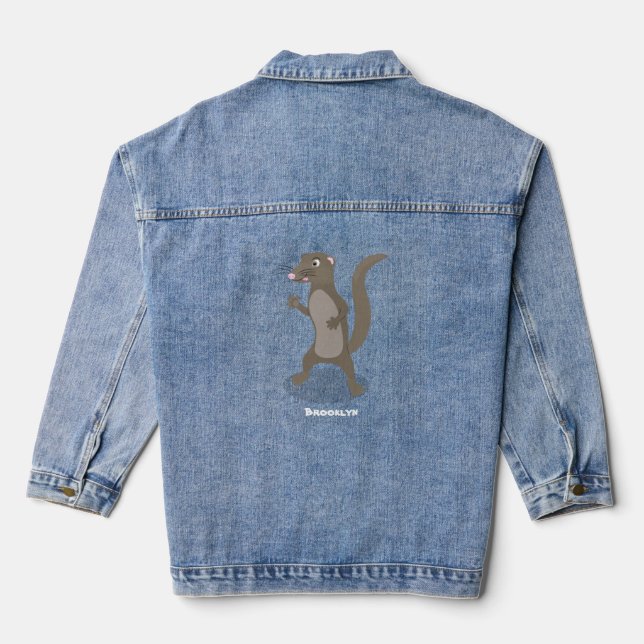 Cute mongoose cartoon illustration denim jacket (Back)