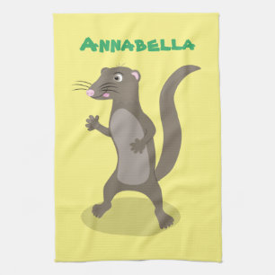 Cute mongoose cartoon illustration tea towel