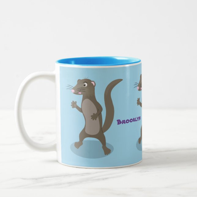 Cute mongoose cartoon illustration Two-Tone coffee mug (Left)