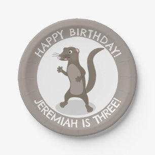 Cute mongoose personalised cartoon birthday paper plate