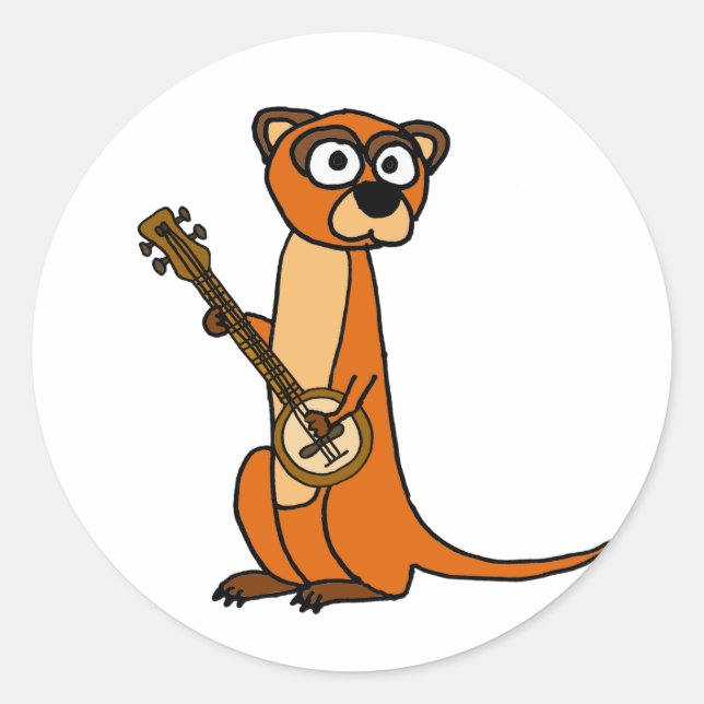 Cute Mongoose Playing Banjo Cartoon Classic Round Sticker (Front)